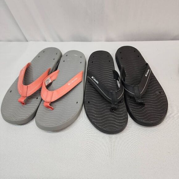 Columbia Women's Size 11 set of 2 Hood River Flip Sport Sandal Black and Coral S - Picture 1 of 9
